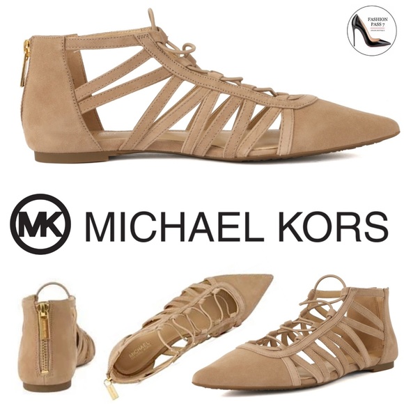 Michael Kors Shoes - Michael Kors Clarissa Nude Suede Flat Sandals Leather Pointed Toe Slide Flats 8